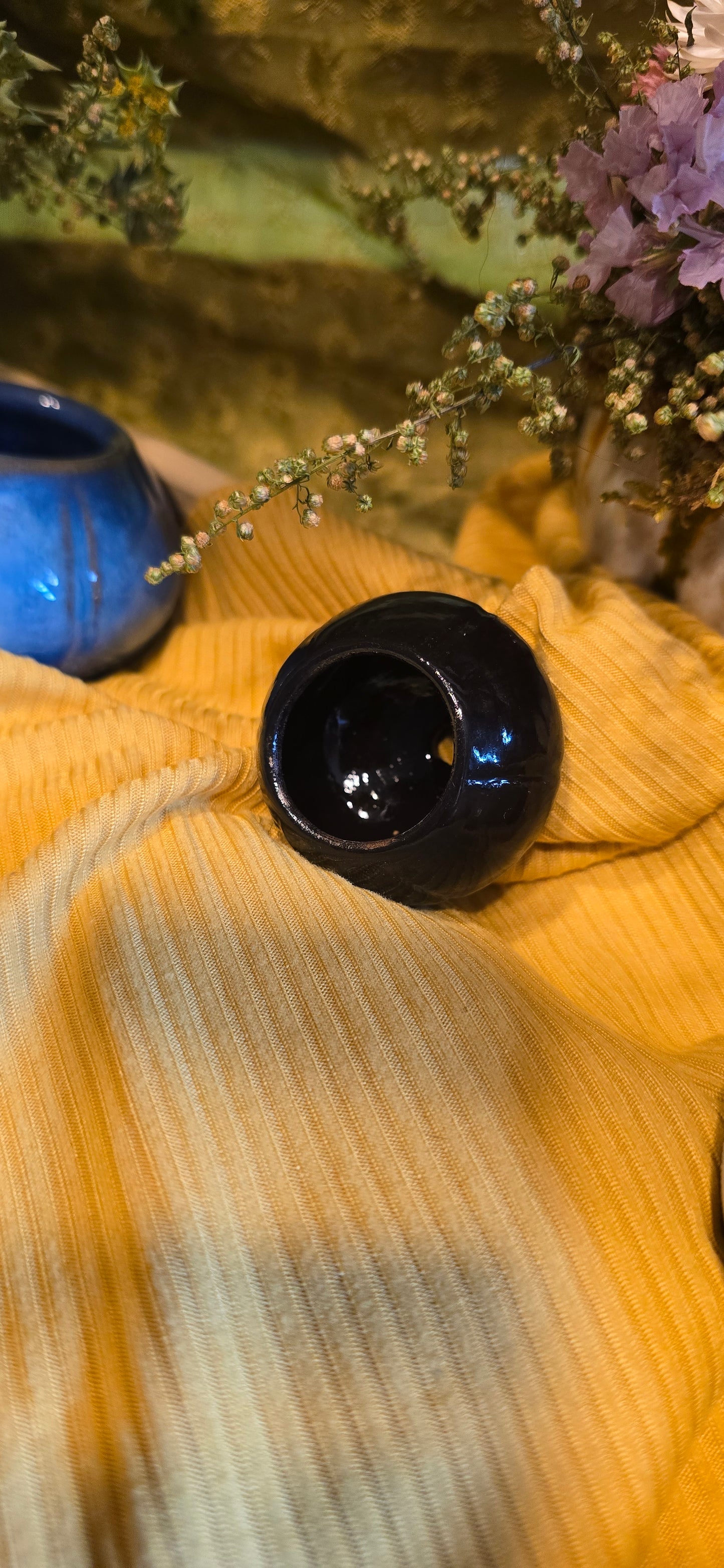 Glossy Black Pumpkin Mini Planter
