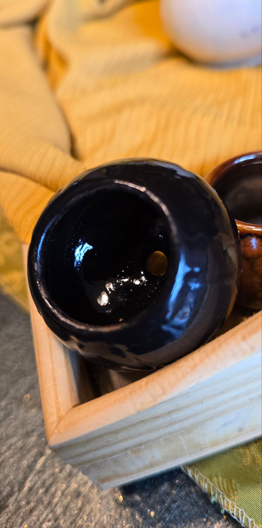 Glossy Black Pumpkin Mini Planter