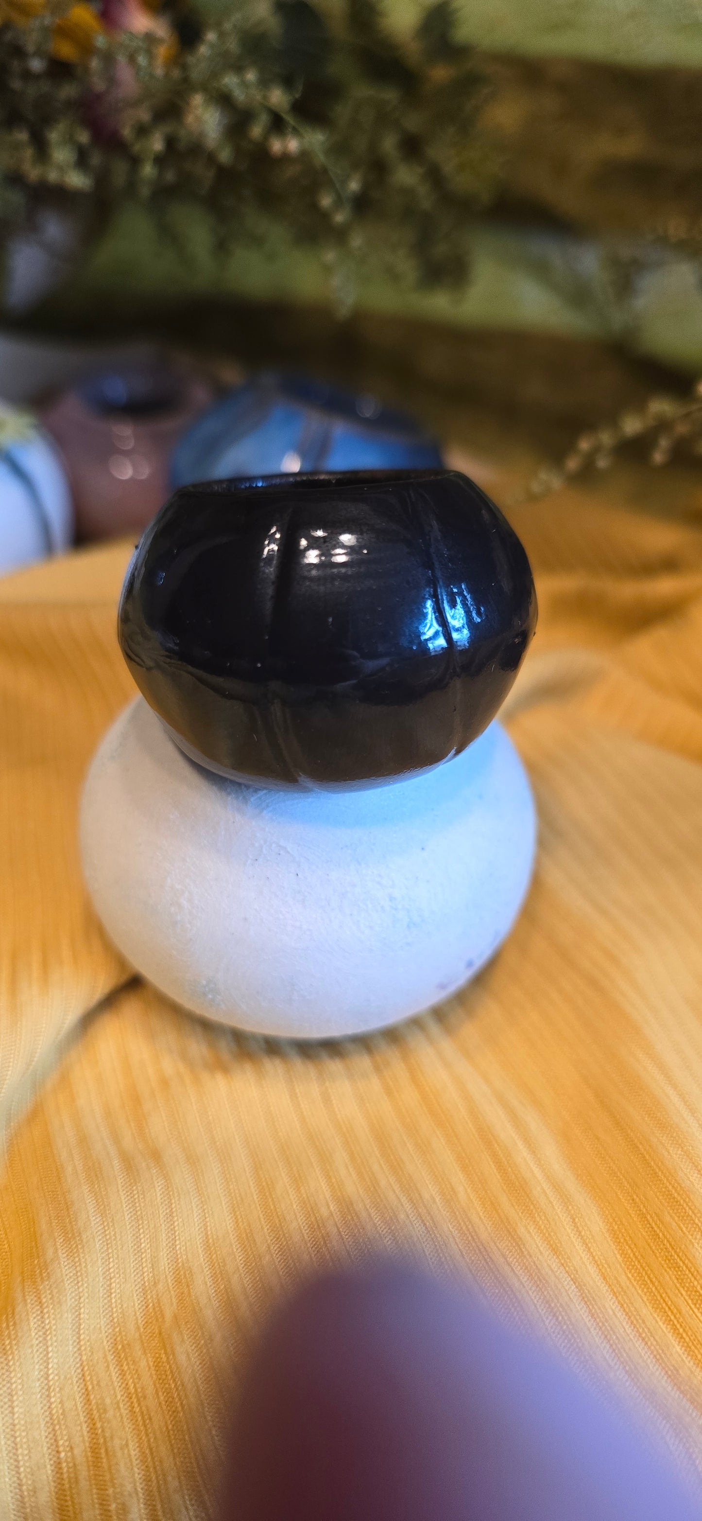 Glossy Black Pumpkin Mini Planter