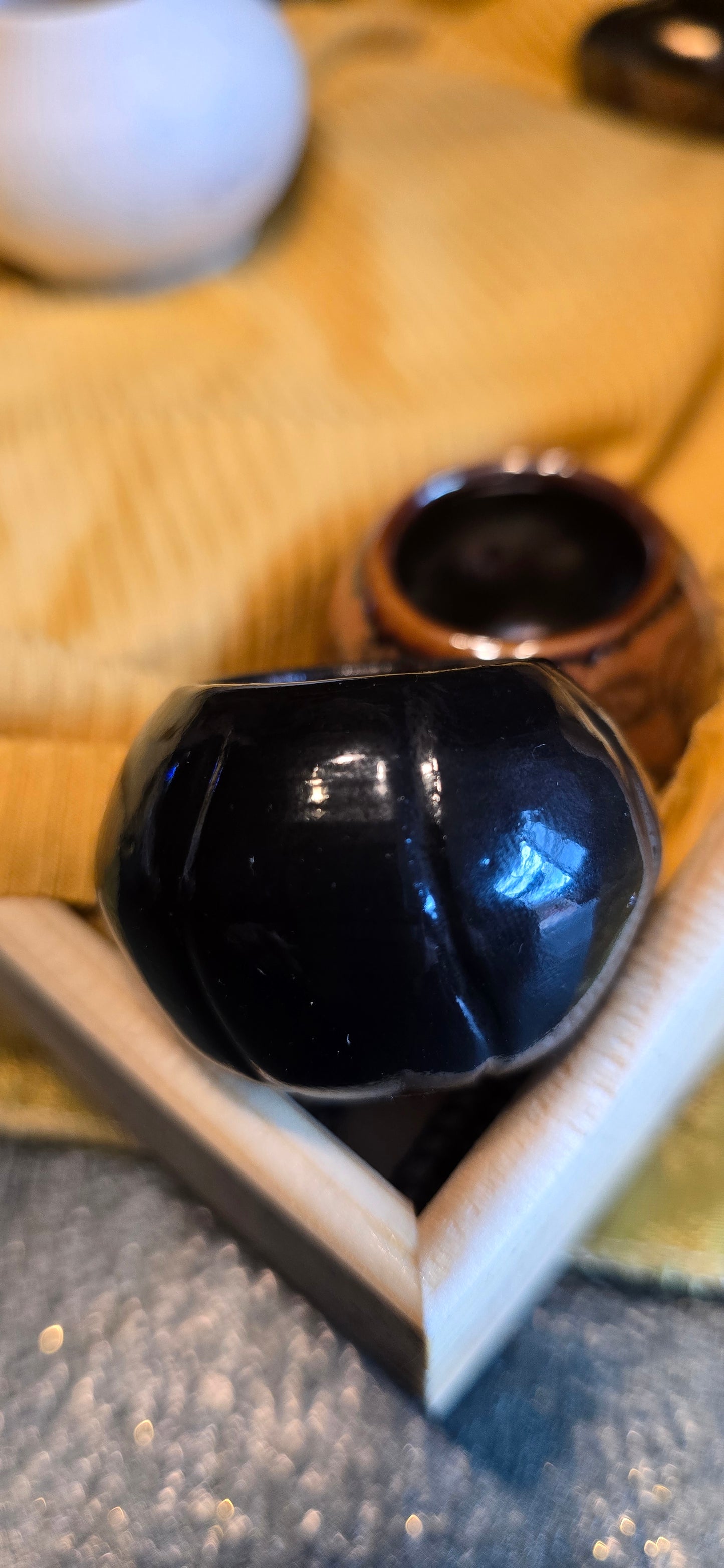 Glossy Black Pumpkin Mini Planter